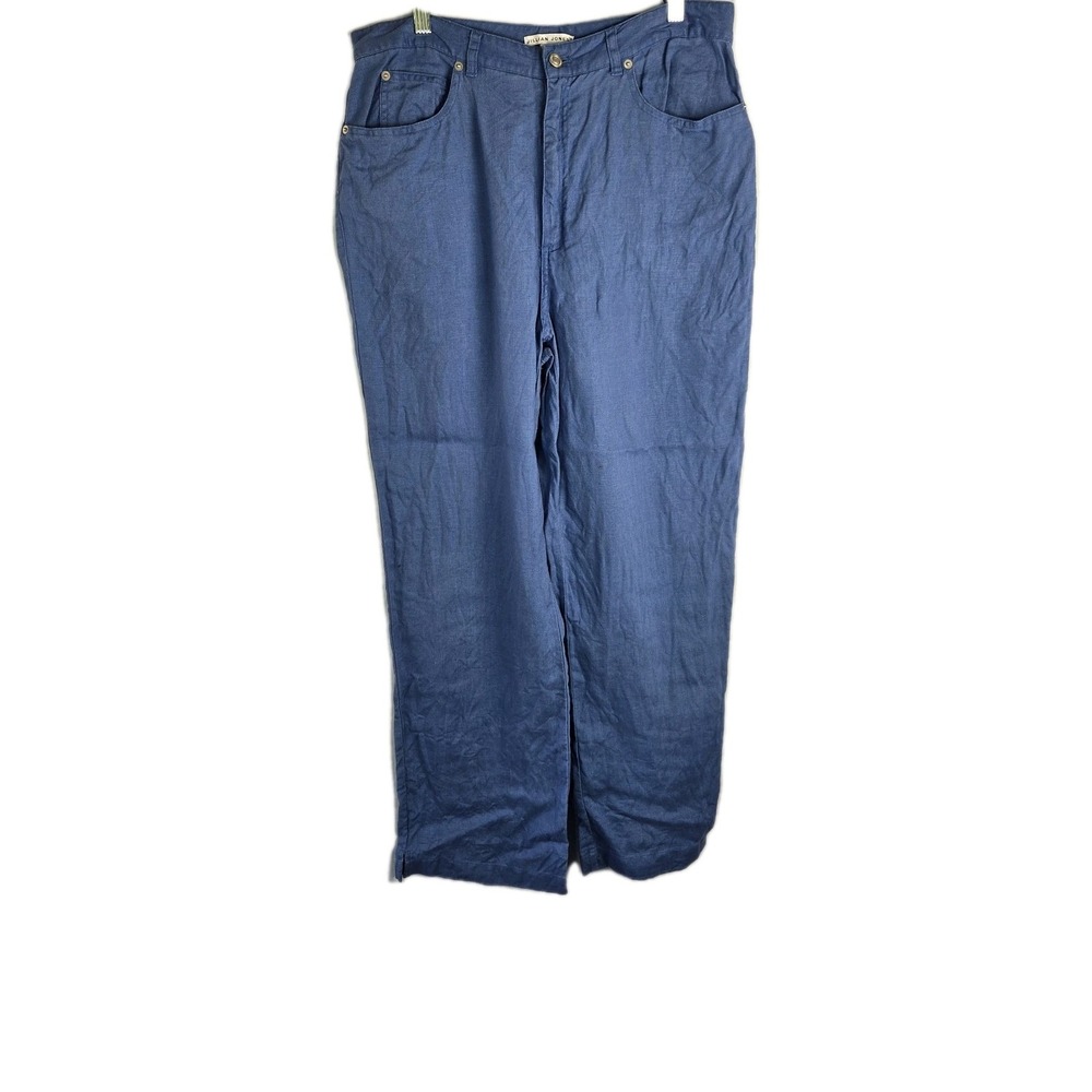 Vintage Jillian Jones 100% Linen Pants Blue Womens 14 Coastal Breezy Hamptons‎